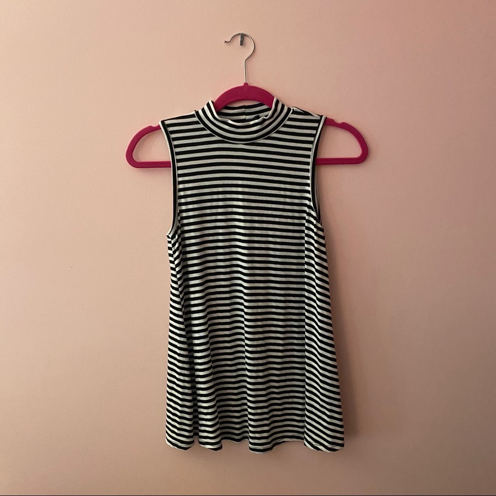 Striped Sleeveless Tunic Mock Turtleneck